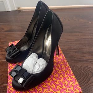 Tory Burch Black Satin Jewel Heels